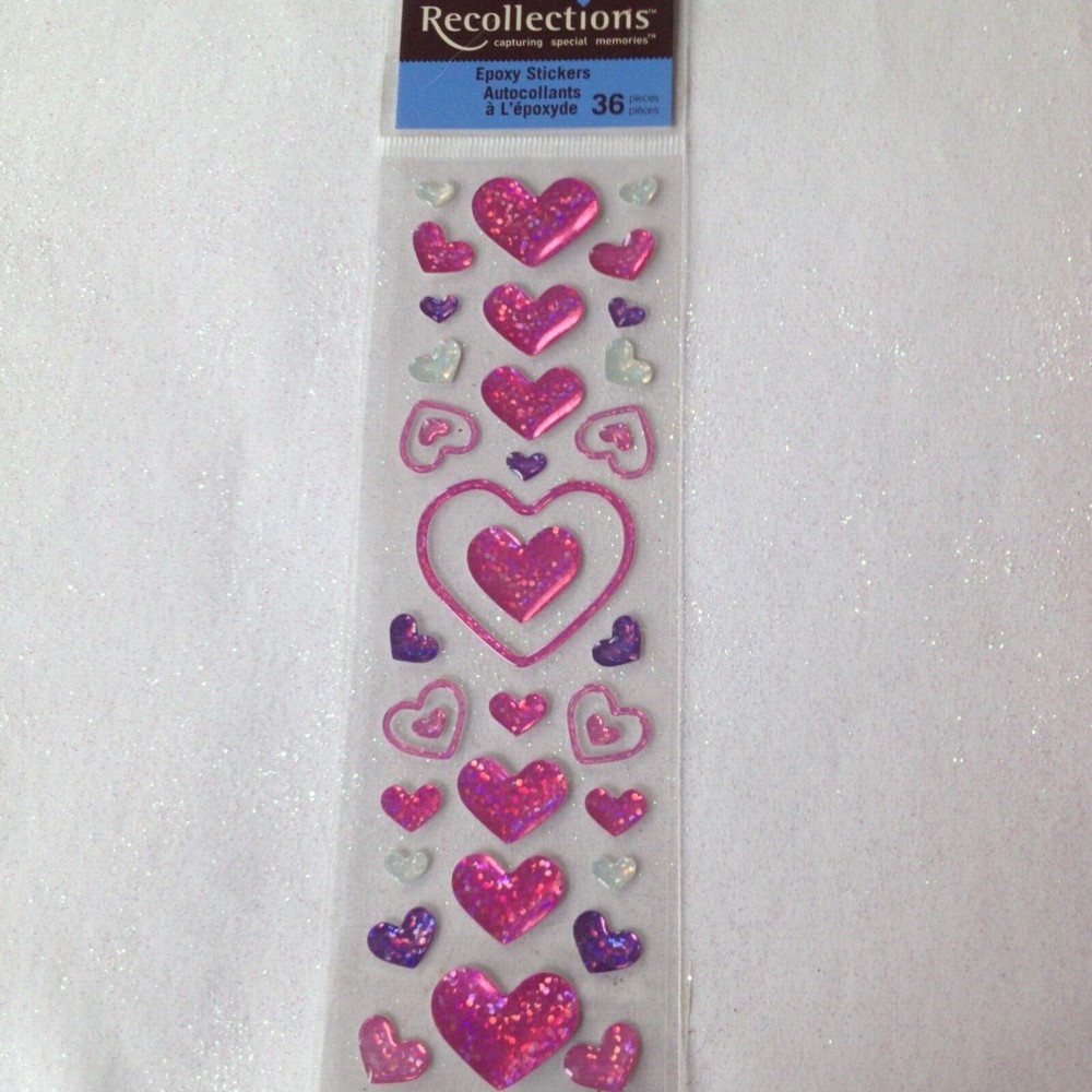 RECOLLECTIONS STICKERS ACRYLIC MULTI-COLORED HEARTS 36PCS