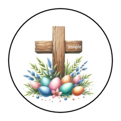 30 EASTER CROSS WITH EGGS ENVELOPE SEALS STICKERS LABELS TAGS 1.5″ ROUND