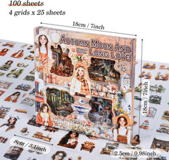 100 Vintage Girls Scrapbook Stickers – Retro Transparent PET for Diaries & Craft