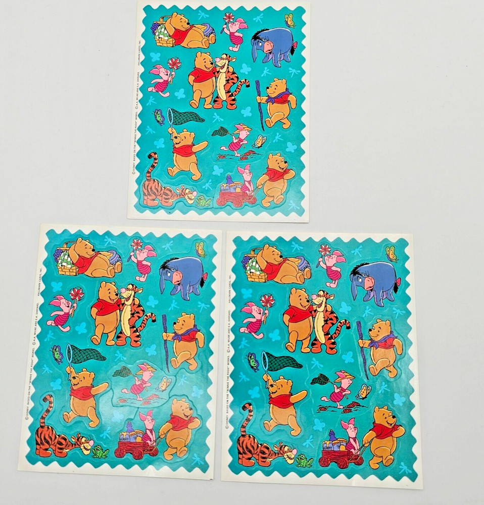 VTG Hallmark Winnie The Pooh Sticker Set of 3 Full Sheets Tigger Piglet Eeyore