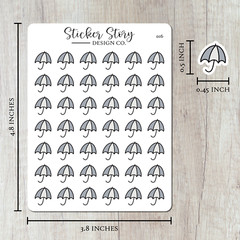 Umbrella Planner Stickers, Rainy Weather Stickers