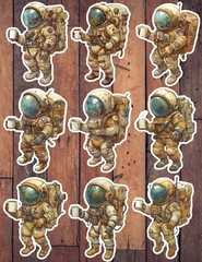 Astronaut With Coffee Vinyl Die Cut Stickers Set Scrapbooking Laptop Waterbottle