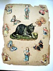 Lovely 1800-1900’s 2-Sided Die Cut Album Page w/ Butterflies, Children & Birds *