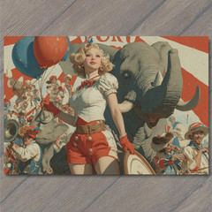 STICKER Woman Holding Balloons Elephant Parade Marching Band Patriotic Joy
