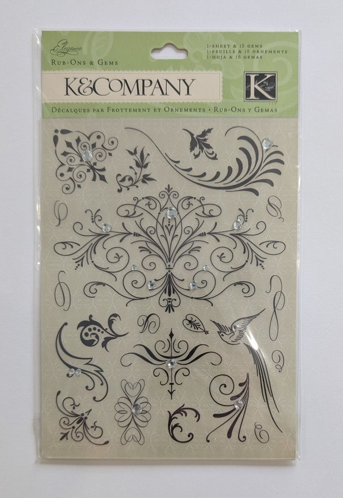 Elegance Swirl Rub-Ons With Gems By K&Company RARE