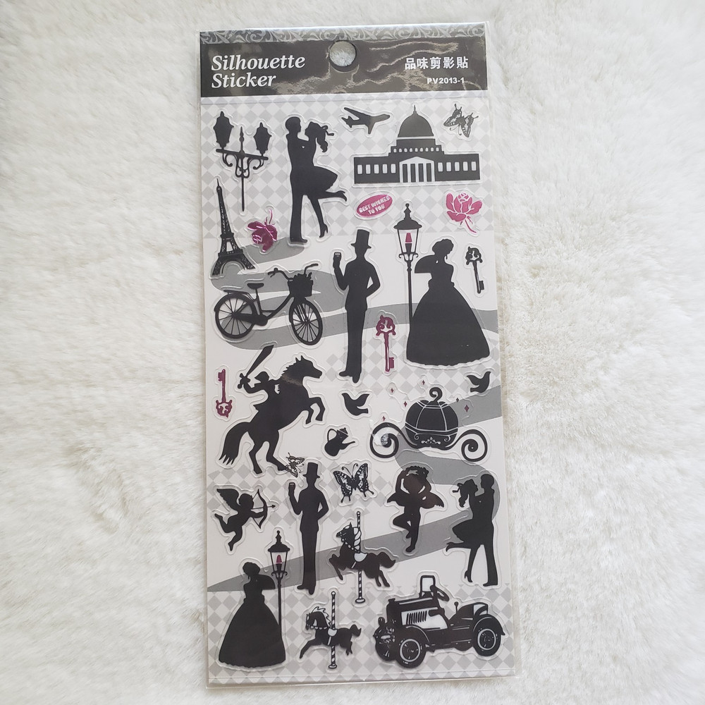 Tasteful Silhouette Fairy Tale Theme Sticker Sheet with Pink Foil – Taiwanese