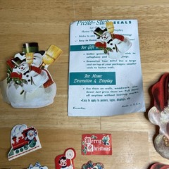 VTG Christmas Seals Presto Stick Self Adhesive Lot Santa Die Cut Set Read