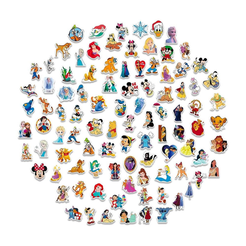 Disney 80pcs Assorted Stickers – Waterproof Kids Cartoon for Laptop & Scrapbook