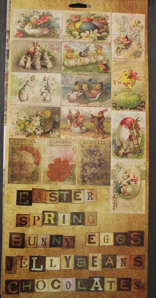 New Tim Holtz scrapbook stickers EASTER vintage-look eggs bunny Spring Chocolate