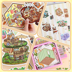 20 Sets DIY 3D Sticker Scene, Sticker Collection Book Make Your Own Shop House