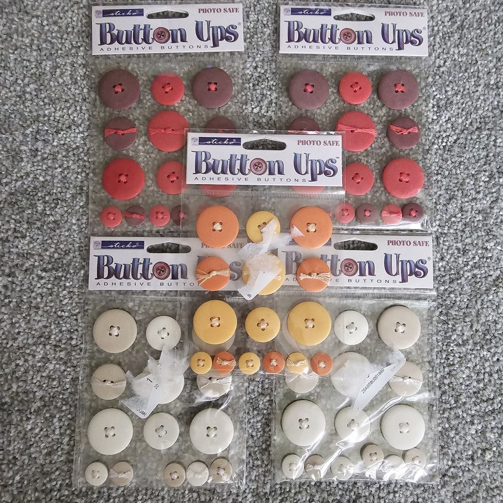 Sticko Button Ups Adhesive Buttons 5 Packs Orange Red Cream White