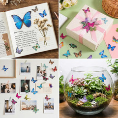 240 Pcs Butterfly Stickers Floral Transparent Self-Adhesive PVC for Crafts