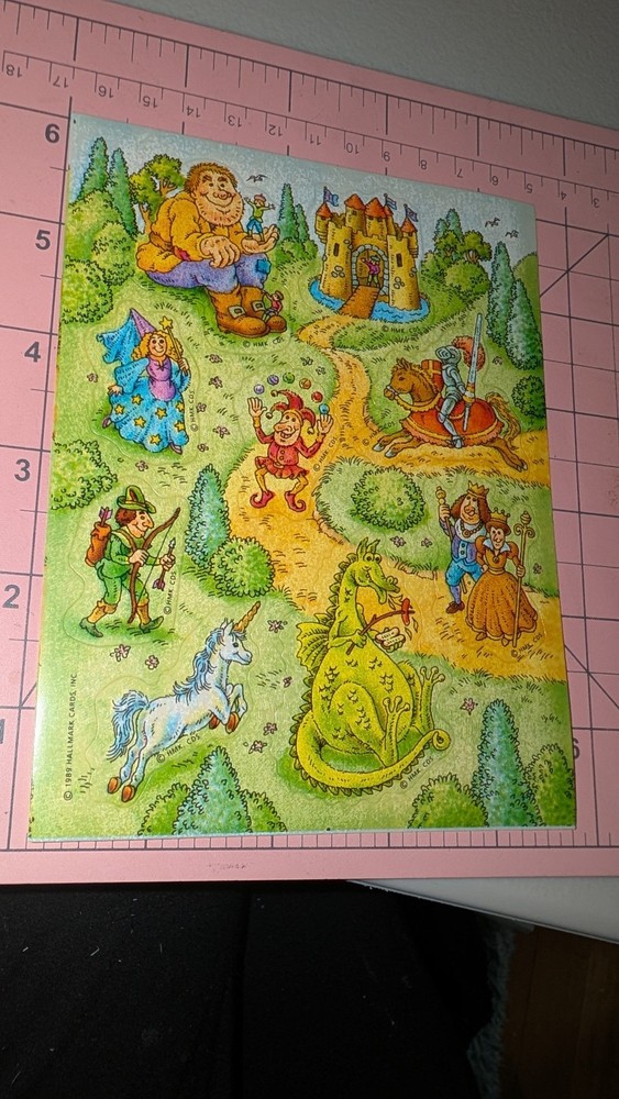 Vintage Hallmark Stickers Unicorn Castle Dragon Kingdom Palace 1 Sheet