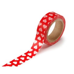 Washi Tape, Red with White Hearts, 5/8 Inches Wide and 312 Inches Long