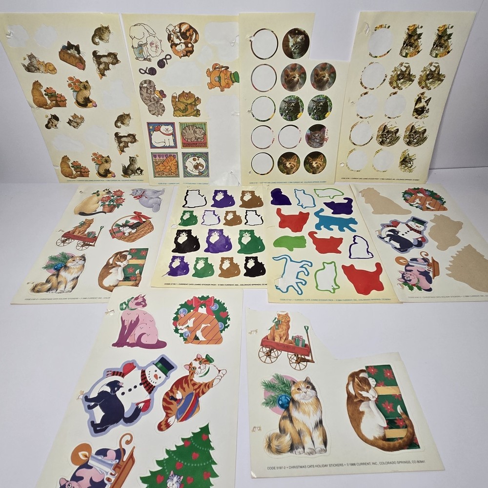 Vintage 1984/86 Current Cats Jumbo Sticker Pack, 8 Partial Sheets 2 Full Sheets