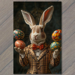 STICKER Stylish Bunny Rabbit Juggling Colorful Easter Eggs Elegant Outfit Suit