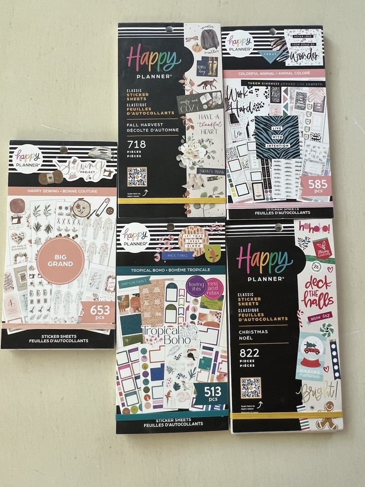 LOT of 5 Happy Planner NEW Sticker Books-Fall-Christmas-Tropical-Animal-Sewing