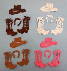 Cowgirl Boy Boots Hat HorseShoe Die Cut Western Embellishment Scrapbooking 8 pcs