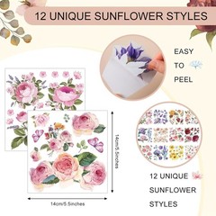 Floral Rub on Transfers: 12 Sheets for Vivid Craft and Home Decor, 5.5×5.7 Inch