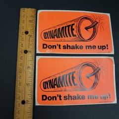 Lot 70s 80s Sticker Lot 2 Neon Orange Stickers Dynamite Don’t Shake Me Up 5 x 3″