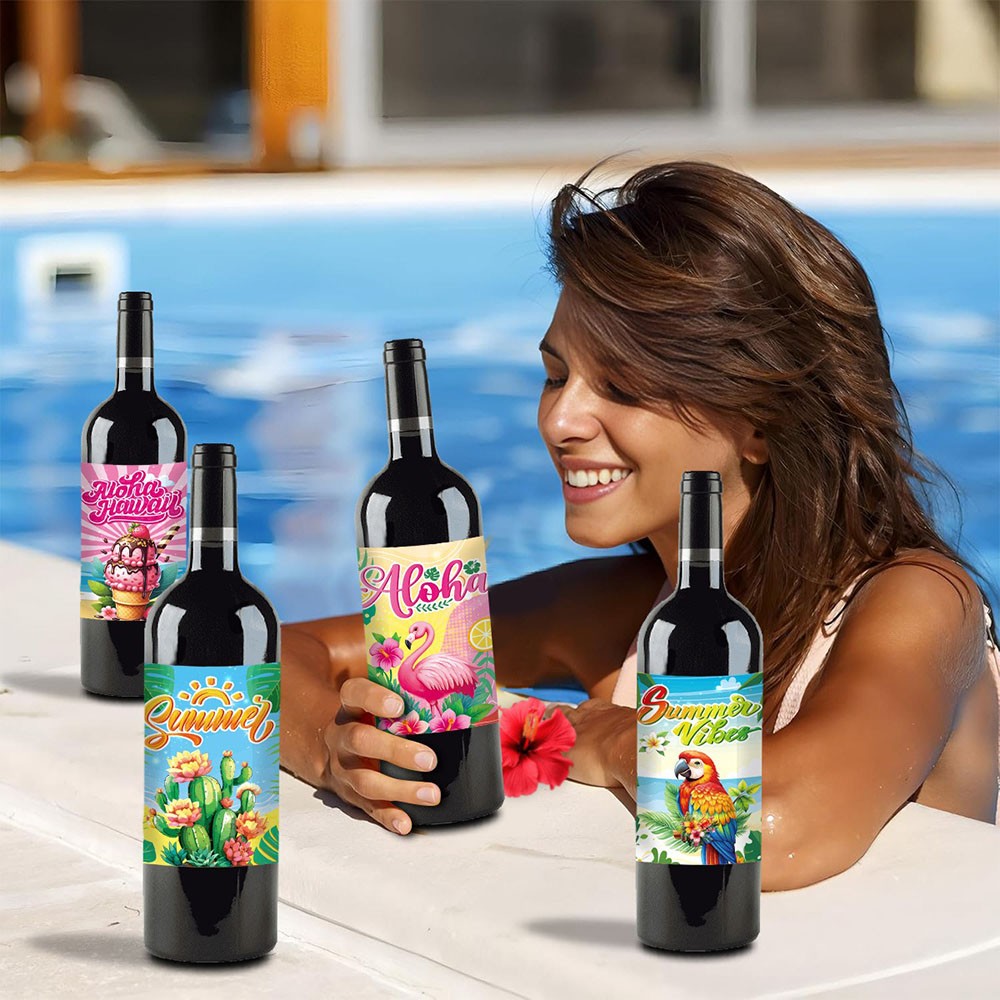 Hawaiian Bright Beachy Patterned Joyful Hawaiian Decorative Wine Bottle Stickers