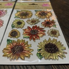 Sunflowers Daffodils Flowers Magic On Rub-0n Permanent Stickers 3D Metallic Lot