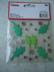 Darice Foamies Glittered Foam & Rhinestone Holly Stickers Dark Green Holly Is 2”