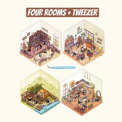 4 (3D) 8.7 x 5.8 Isometric Rooms. Study, Kitchen, Bedroom, and Field.
