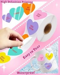 1000PCS/2 Rolls Bulk Lot Conversation Hearts 1” Sticker Rolls Valentines Holiday