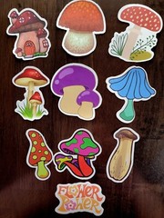 STICKERS x 10 Shrooms Mushroom Cute Cottage Garden Mushrooms FEBF7