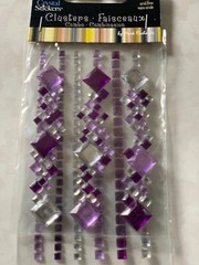 CRYSTAL STICKER 2 SHEETS CLUSTERS VIOLET PURPLE CLEAR GEMSTONES MULTI-SIZE 9PCS