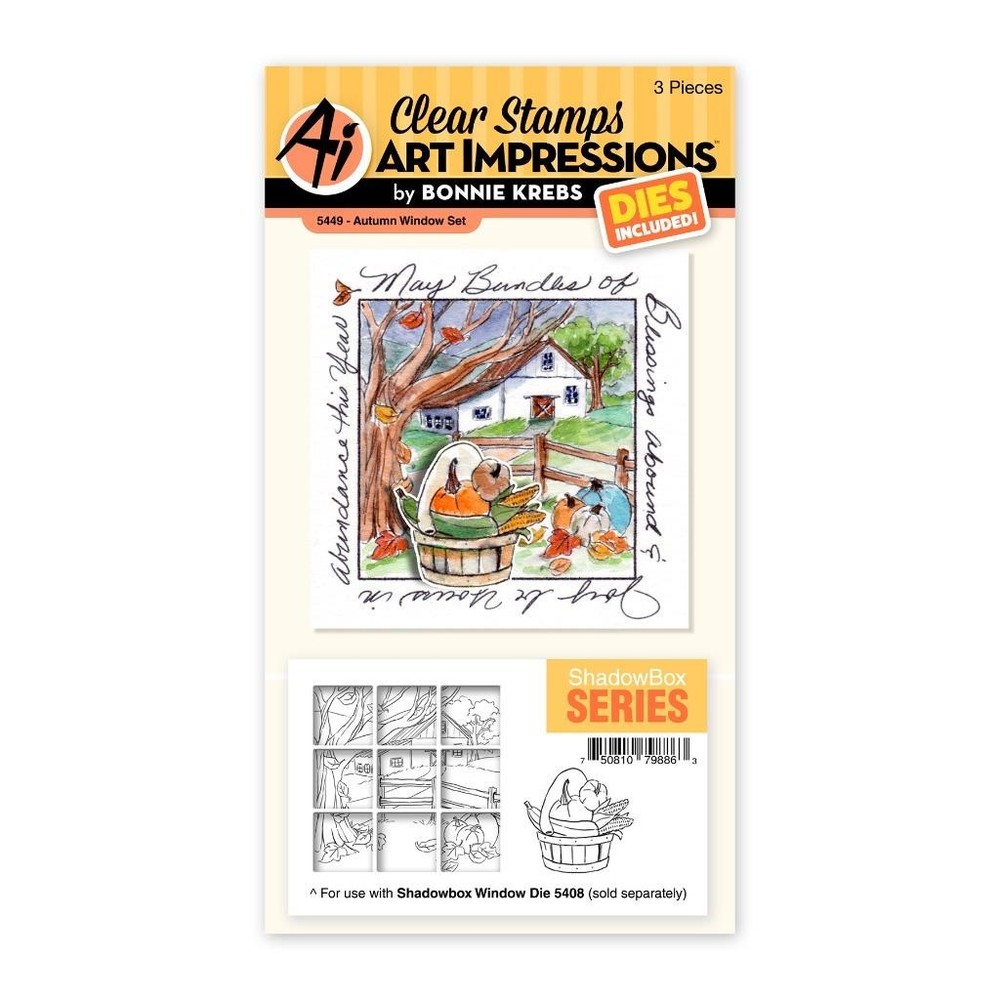 New Art Impressions Rubber Stamp & Die Set AUTUMN SHADOWBOX windows freeUSAship