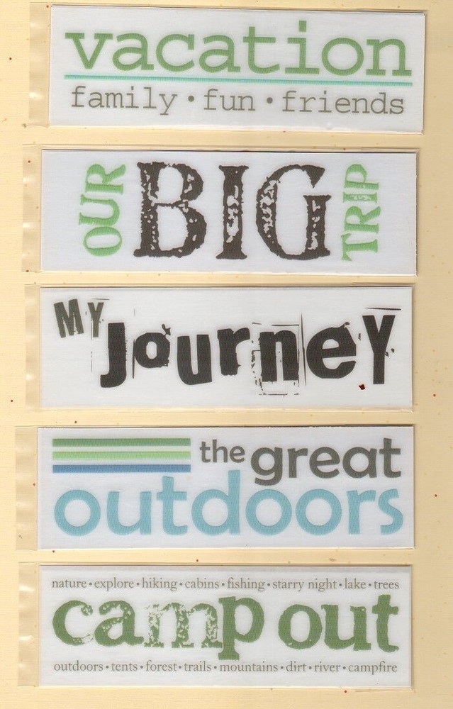 MY MIND’S EYE RUB ON TITLES ~ TRAVEL OUTDOORS VACATION THEMES 5 CHOICES *
