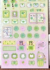 GAIA Fluffy World Clover Sticker Animal Cat Rabbit Four Leaf Flower MADE JAPAN