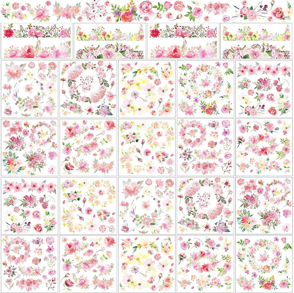 24 Sheets Rub on Transfers Flower Decor Stickers for Furniture Plant Scrapbook S