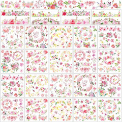 24 Sheets Rub on Transfers Flower Decor Stickers for Furniture Plant Scrapbook S