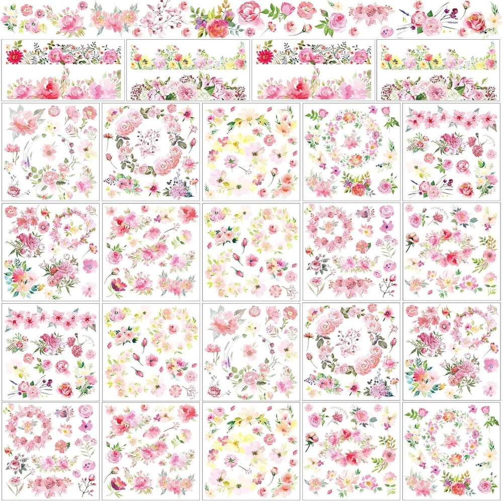 24 Sheets Rub on Transfers Flower Decor Stickers PET Iron on Transfers Plant Sti