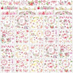 24 Sheets Rub on Transfers Flower Decor Stickers PET Iron on Transfers Plant Sti