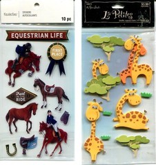 Lot of 17, Animal scrapbook stickers – Horses, Zoo, Farm, Fish, Monkey, Giraffe