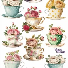 Violette Stickers – Rosie Teatime – 1 Vintage Teacup Sticker Sheet – Stationery