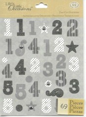 Numbers Black White Gray Stars Silver Studs Die-cut K&Co Number Stickers