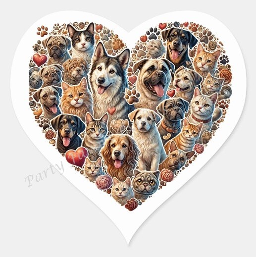 HEART SHAPED DOG ENVELOPE SEALS LABELS STICKERS PARTY FAVORS – (Heart Shaped)