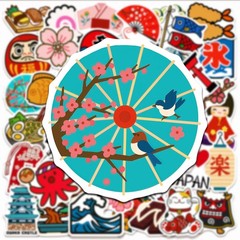 Japanese Traditional Culture Stickers, 50 Pcs Vinyl Waterproof Japan Travel D…