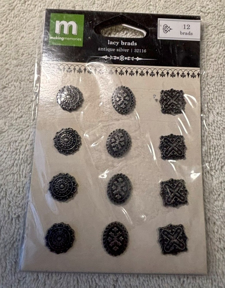 Making Memories 12 Lacy Brads Antique Silver Embellishment Scrapbook Card New