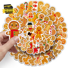 50 Pcs Gingerbread Man Stickers – Waterproof Vinyl Christmas Gingerbread Sticker