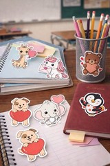Valentine’s Day Cute Animals Sticker Set – 12 Piece