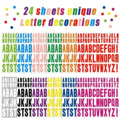 24 Sheets Letter Stickers, Self Adhesive, for Water Bottles, Cups, Multicolor