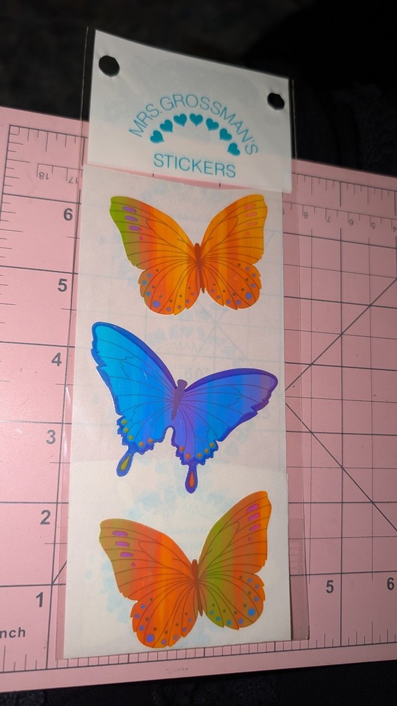 Vintage Mrs Grossmans Stickers Pearl Opal Butterflies Jumbo New 4 In Pack