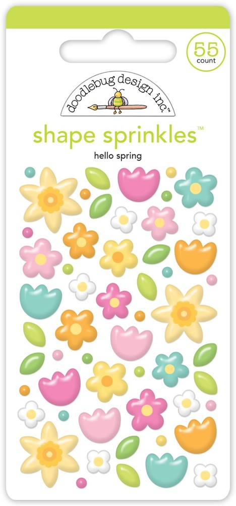 Doodlebug Sprinkles Hello Spring Flowers Tulips Bright Pink Blue Orange Green