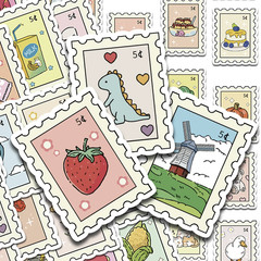 Cartoon Stamp Stickers 10 Pack Random Mix Cute Scrapbook Creative Decal Stamps